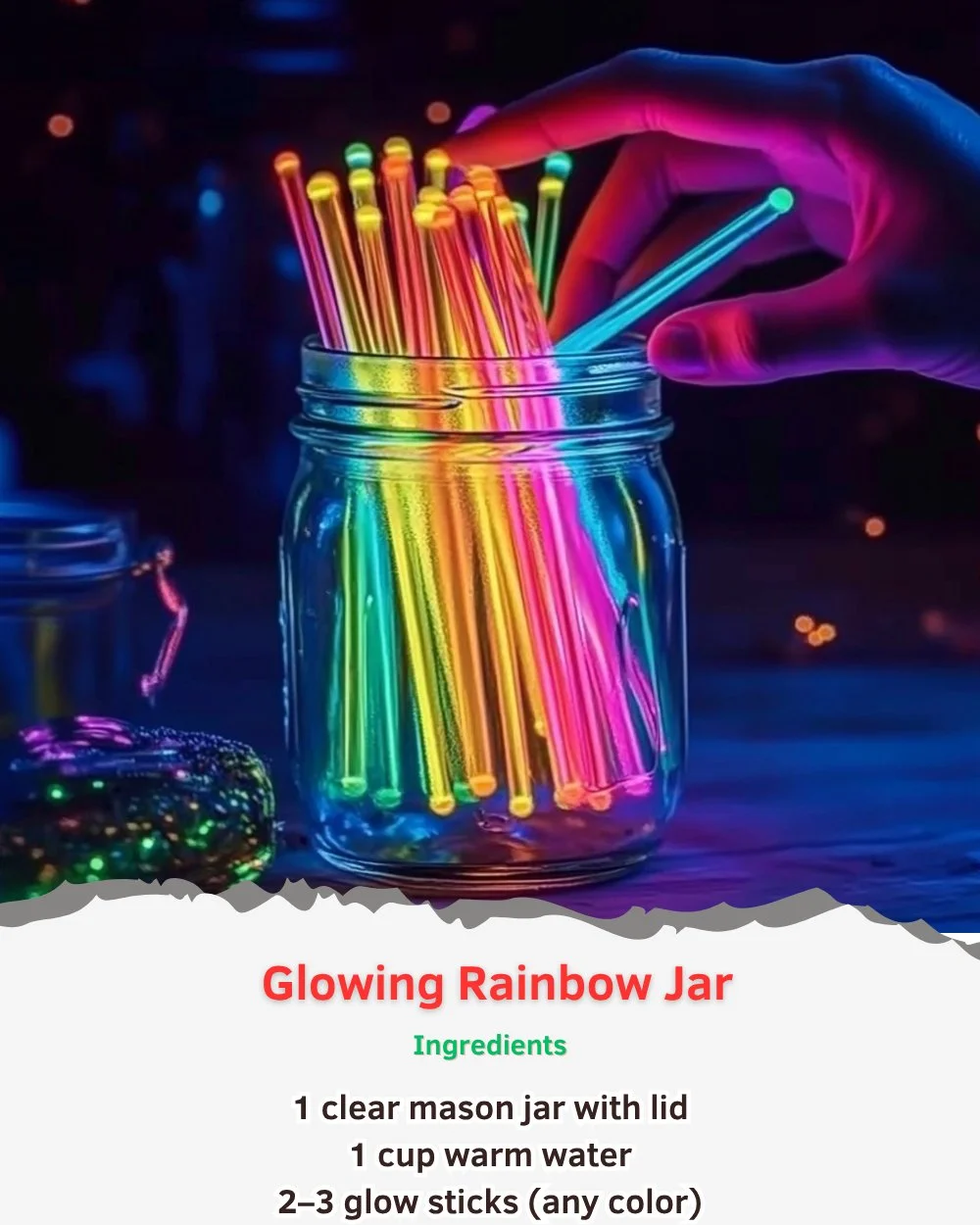 Colorful glowing rainbow jar craft with layered colors