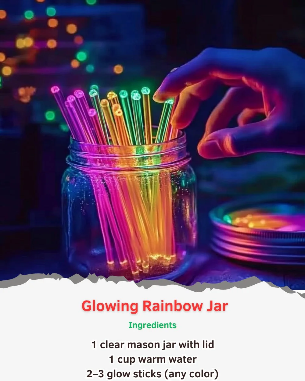 DIY glowing rainbow jar craft project for colorful home decor