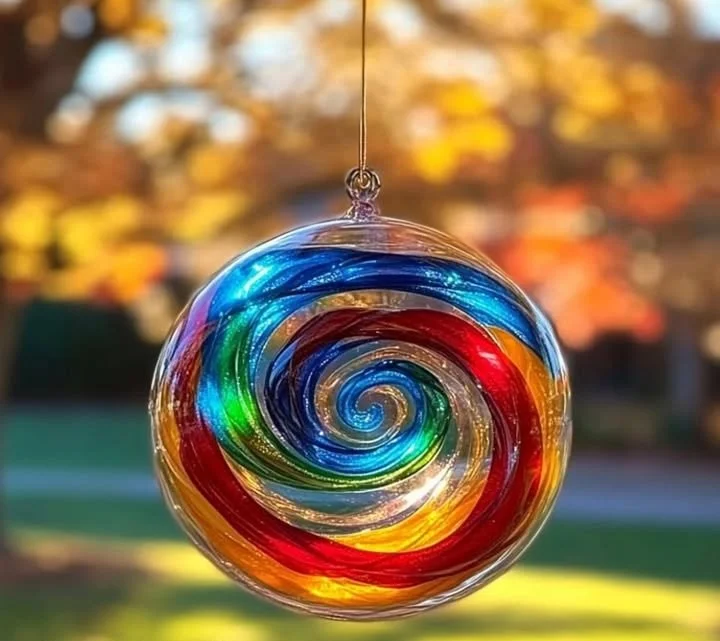 DIY glue suncatcher craft with colorful designs on display
