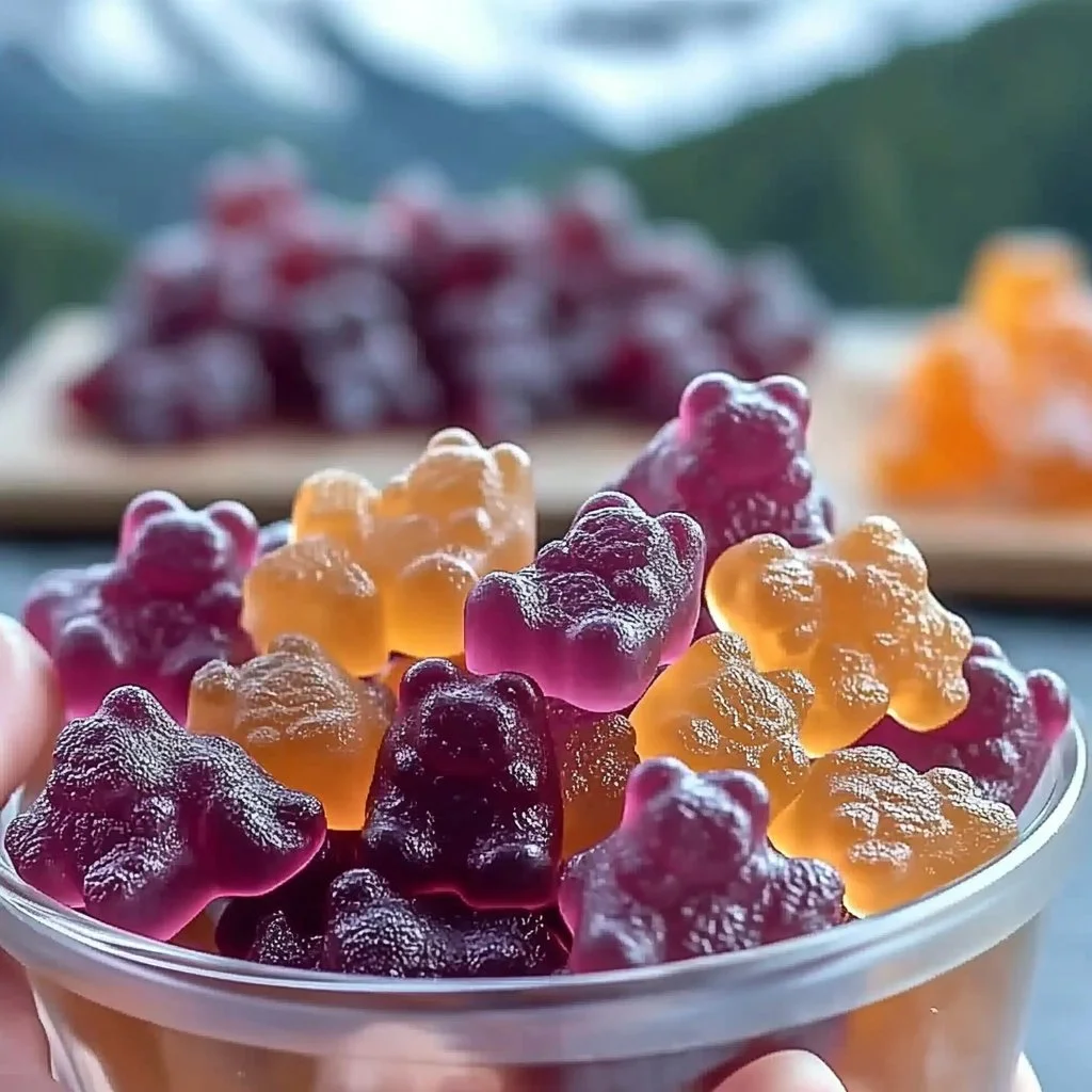 Colorful homemade gummy bears in assorted shapes and flavors