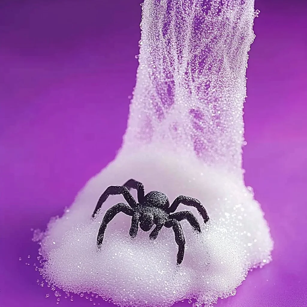 A bowl of homemade spider web slime showing its stretchy, gooey texture.