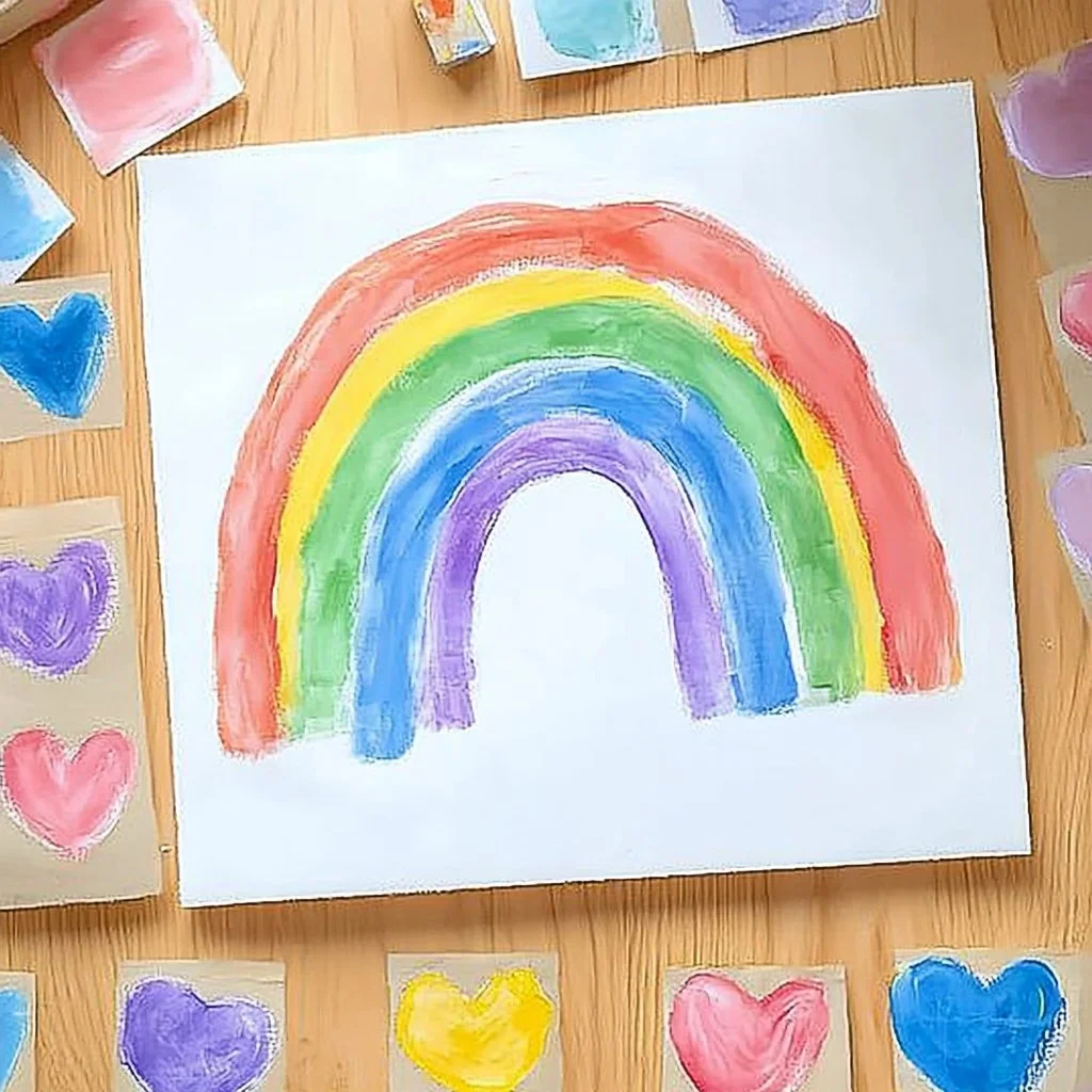 Artistic creation using ice cubes for painting