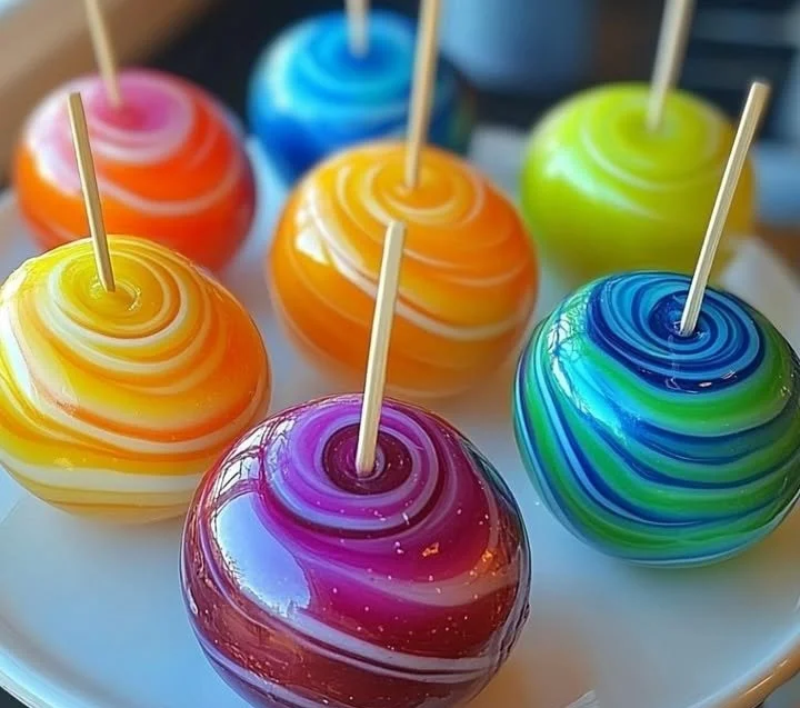 Kool-Aid Swirl Candy Apples with vibrant colors and sweet glaze