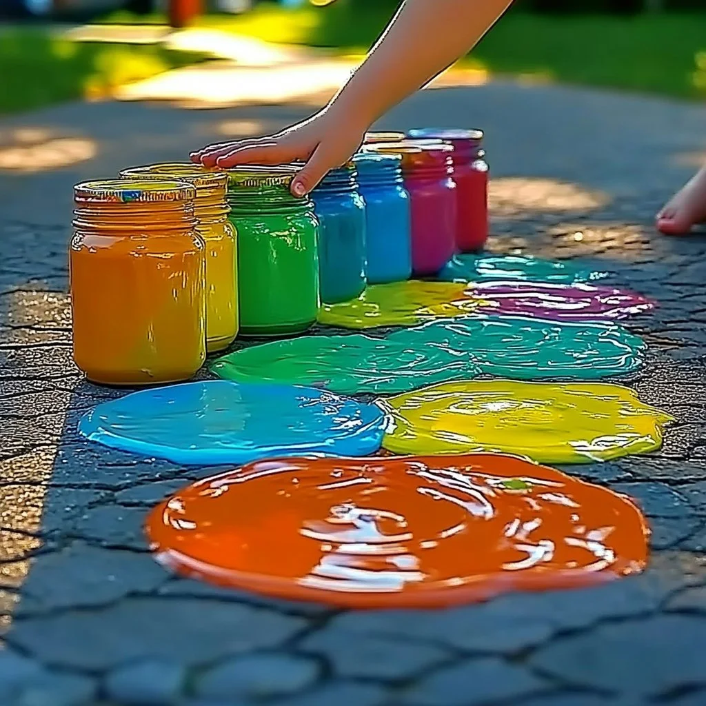 Vibrant puffy sidewalk paint on a colorful outdoor pathway.