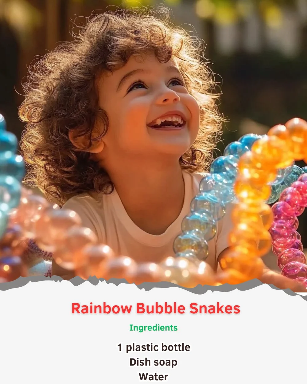 Rainbow bubble snakes created with vibrant colors and playful bubbles.