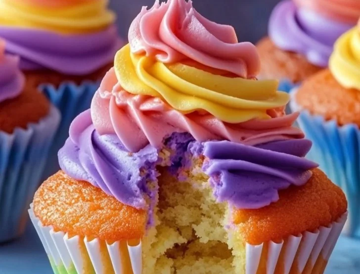 Rainbow Swirl Cupcakes with vibrant frosting and sprinkles