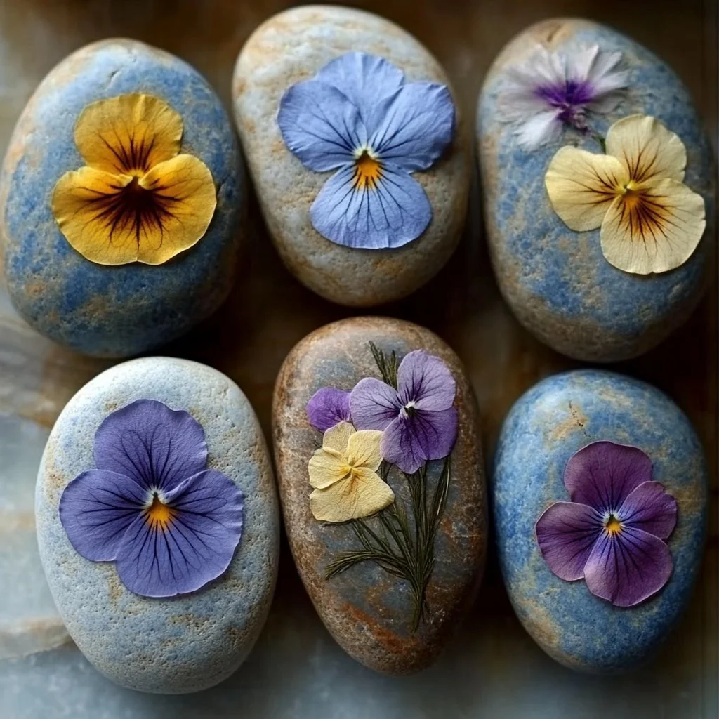 Rock Decorating with Pressed Flowers