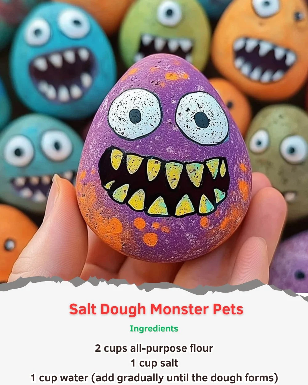 Colorful salt dough monster pets for creative kids' crafts