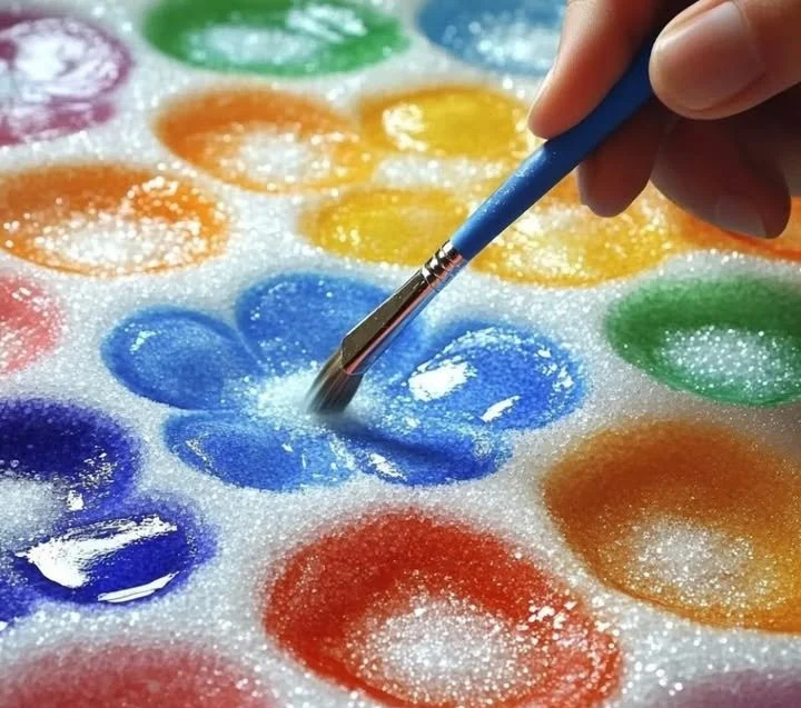 Colorful salt painting art project for kids using vibrant colors and techniques.