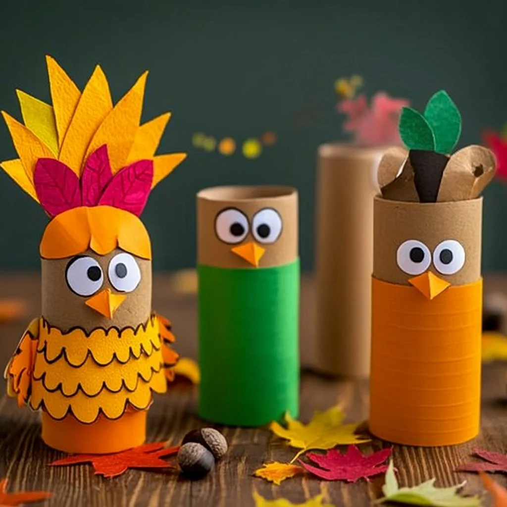 Colorful toilet paper roll harvest friends craft project for kids
