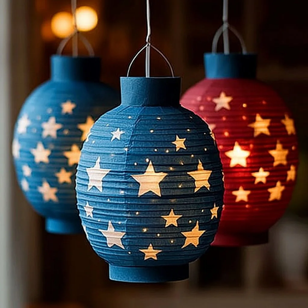 Colorful paper lanterns craft for kids celebrating the 4th of July