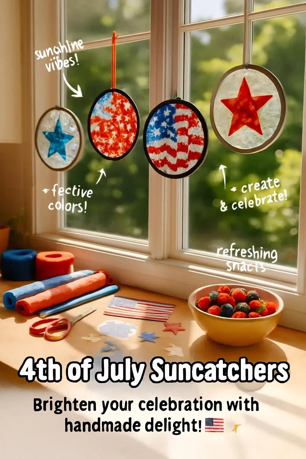 Colorful July Suncatchers to celebrate 4th of July decor