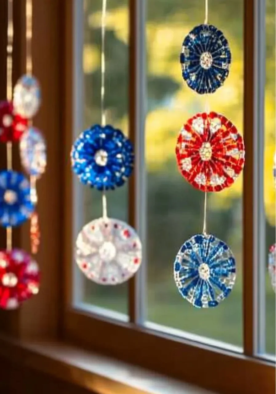 Colorful July Suncatchers for 4th of July celebration and home decor