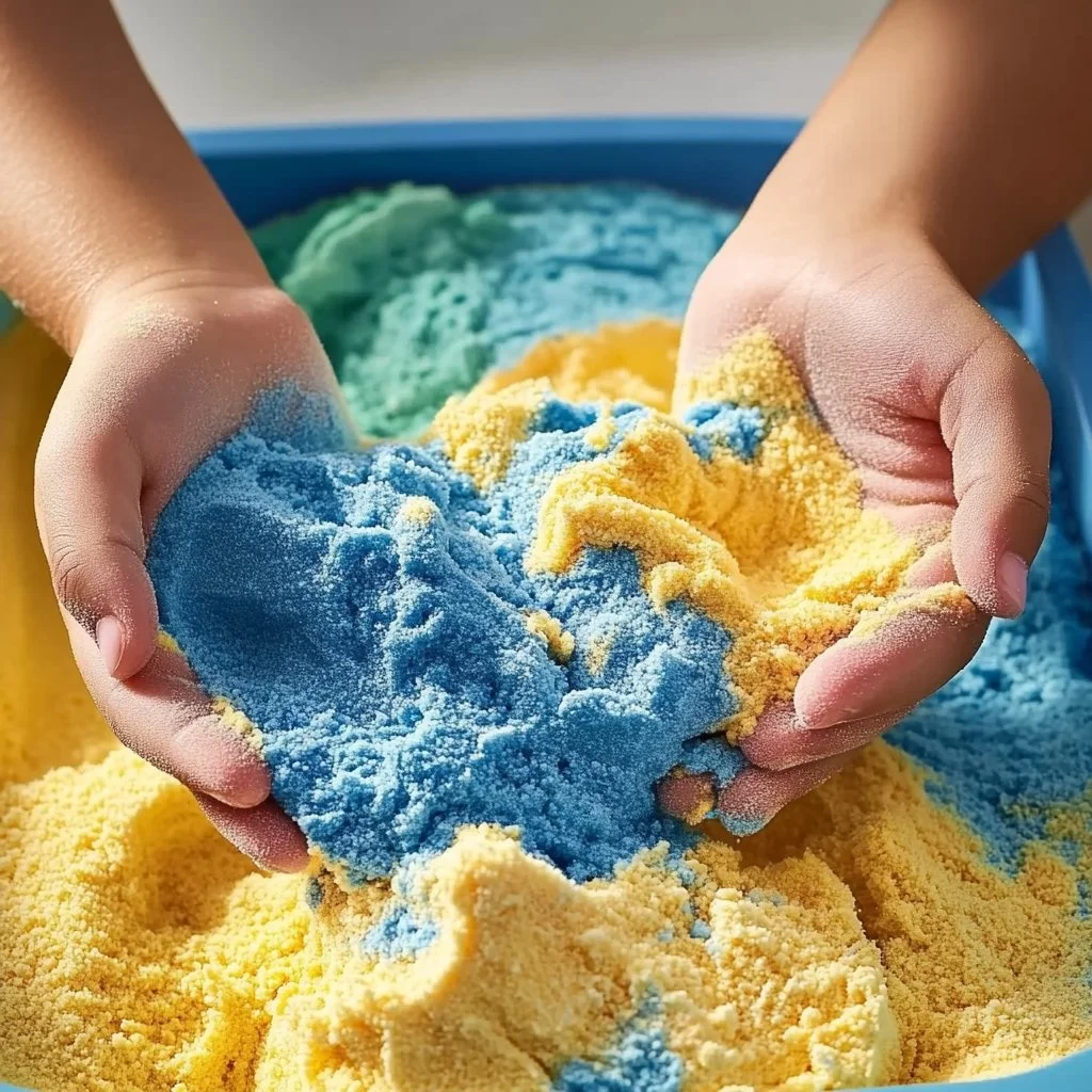 Basic kinetic sand recipe for fun sensory play without cornstarch.