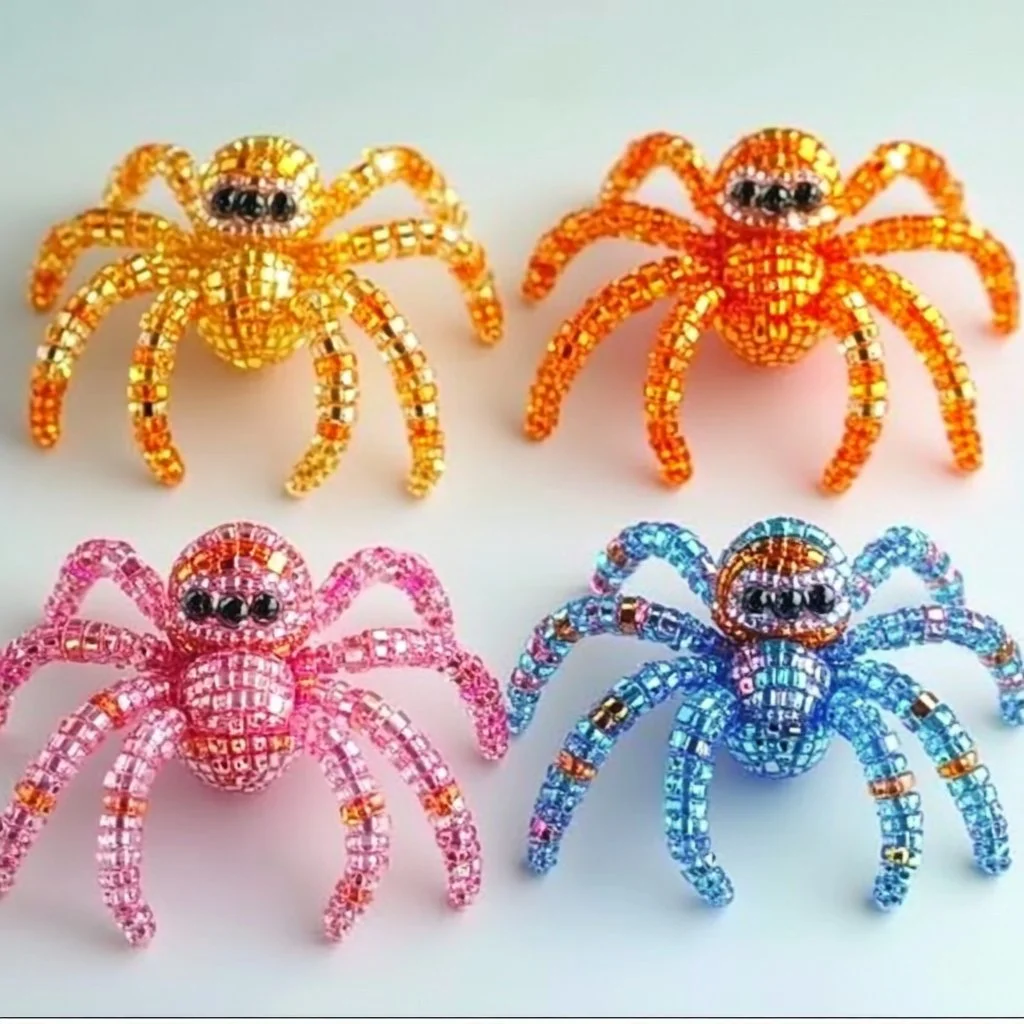 Colorful beaded spider craft showcasing intricate designs and DIY creativity.