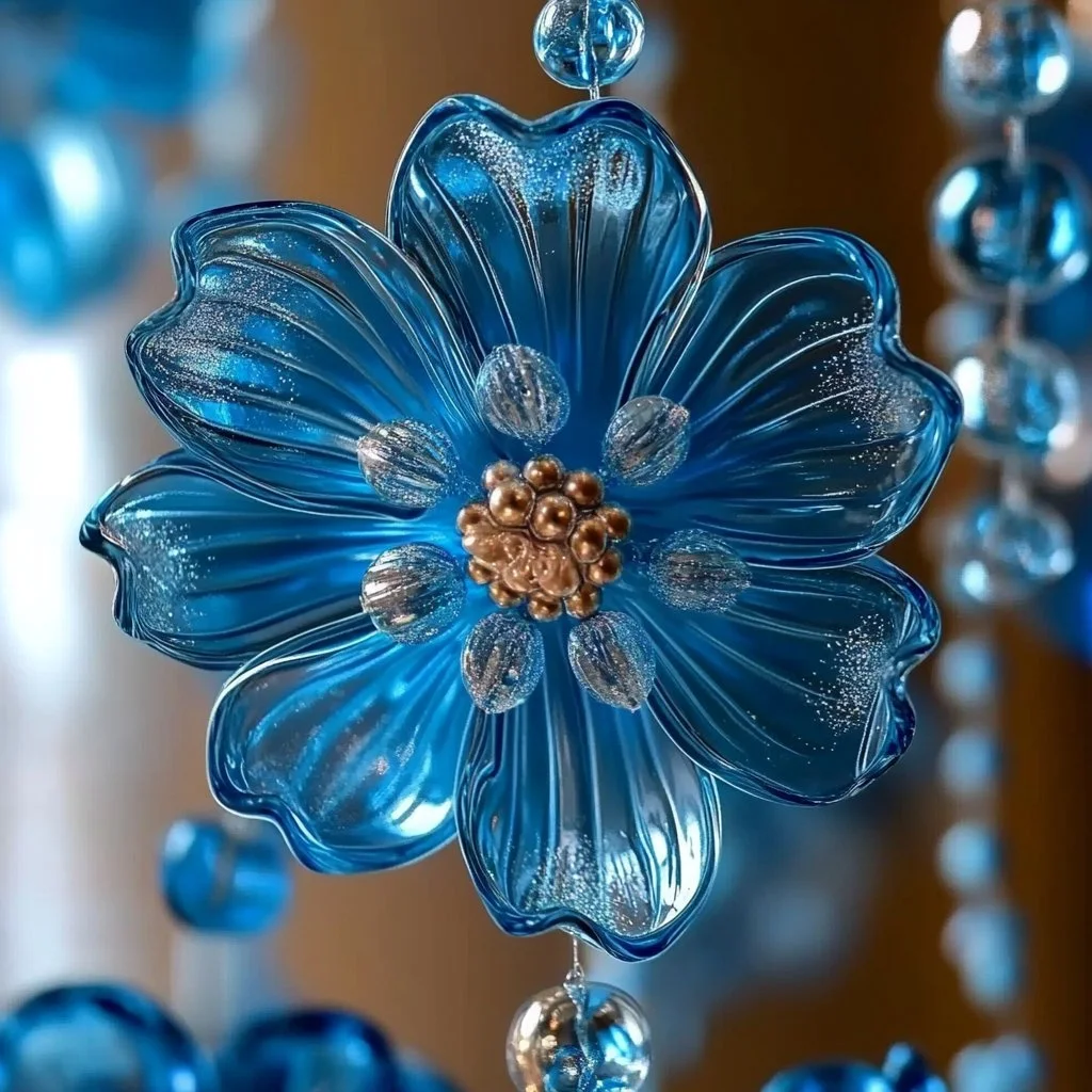 Colorful blue crayon suncatchers hanging in a sunny window
