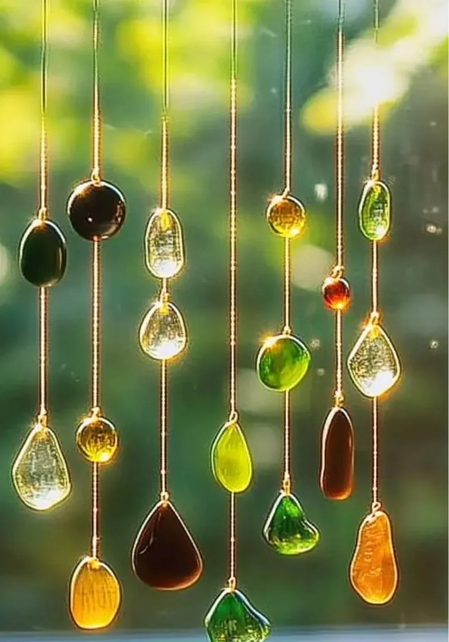 Vibrant Beaded Suncatcher Mobile hanging in a sunlit window, adding color and charm.