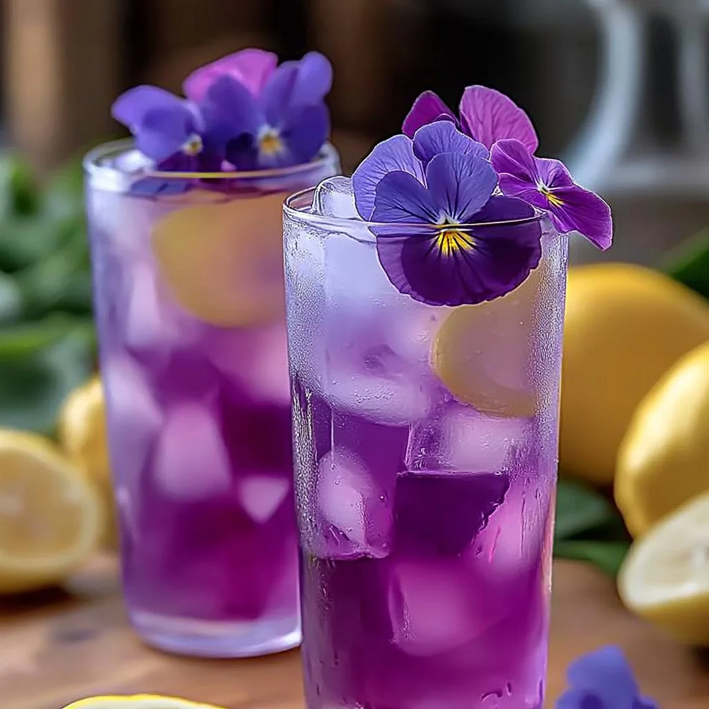 A glass of Butterfly Pea Flower Lemonade with vibrant blue color and lemon slices.