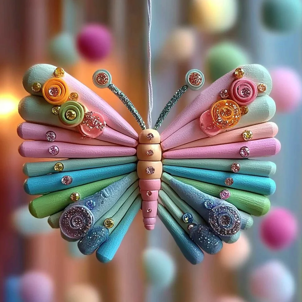 Handcrafted Butterfly Popsicle Stick Mobile for kids' decor