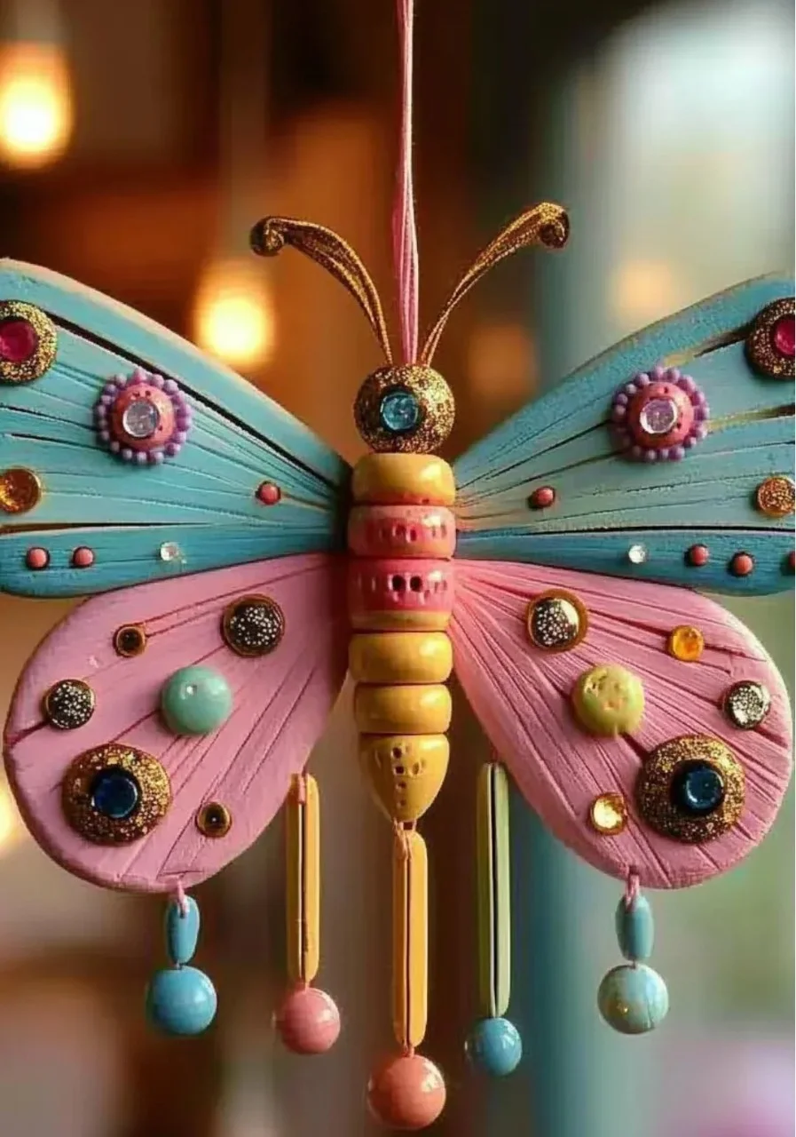 Colorful Butterfly Popsicle Stick Mobile craft for kids