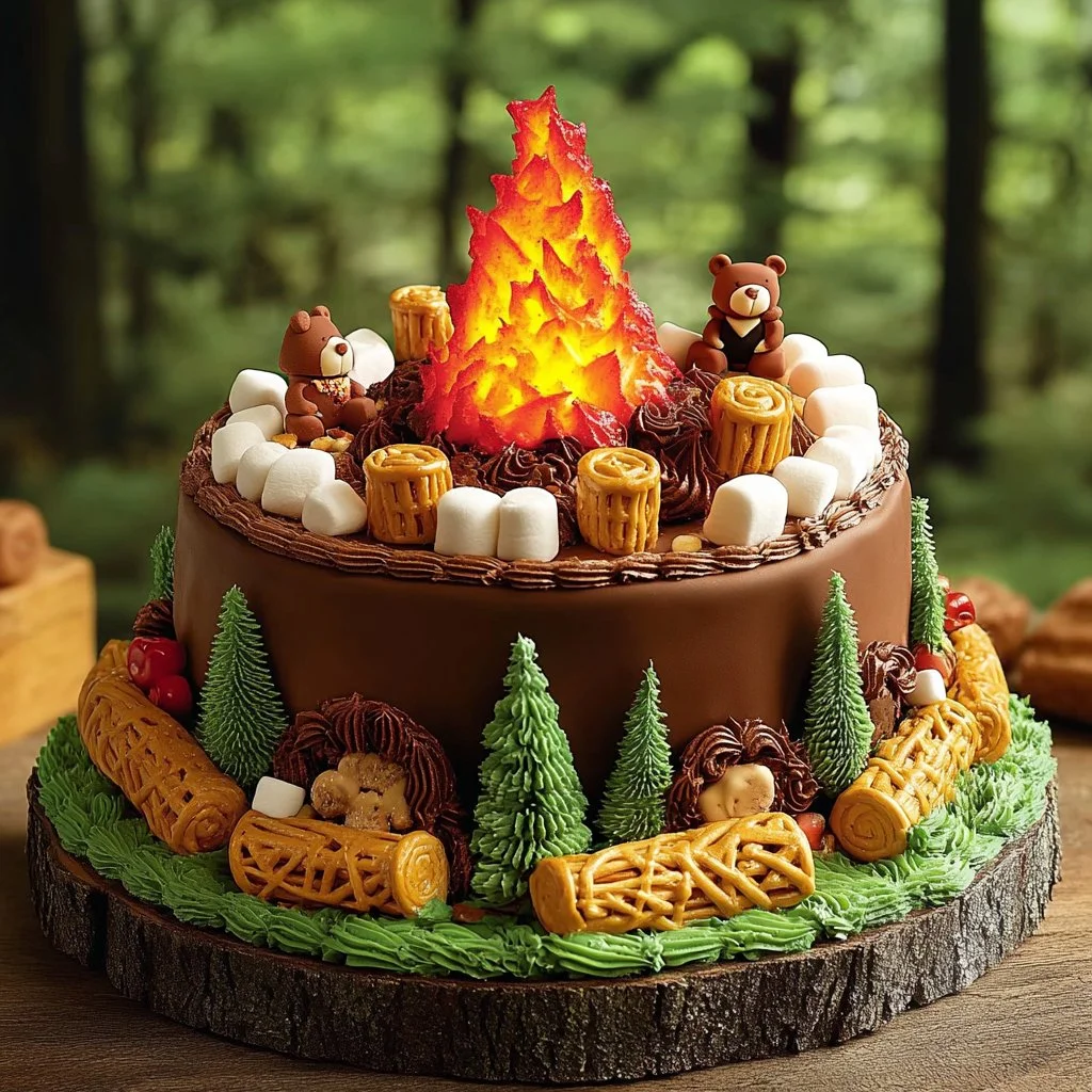 Delicious Camping Cake decorated with outdoor-themed elements