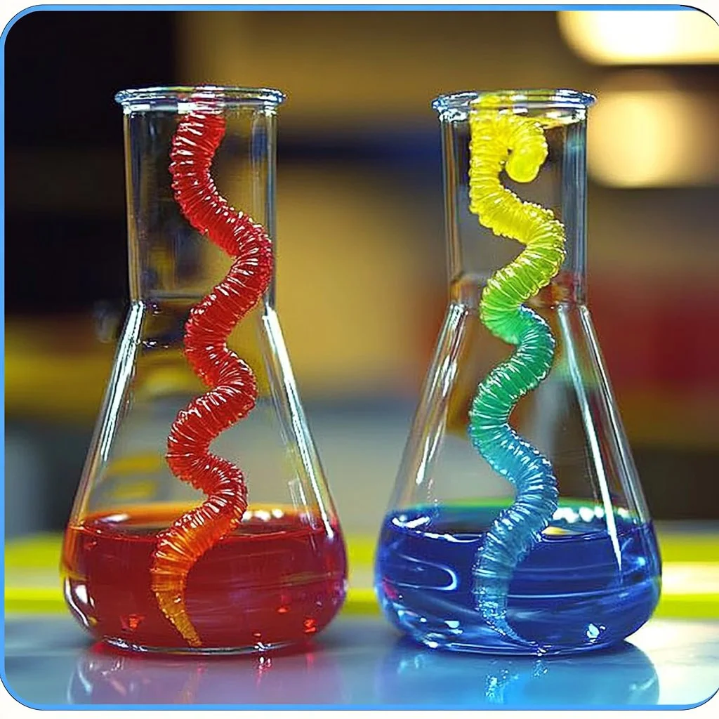 Dancing worms experiment showcasing vibrant chemical reaction