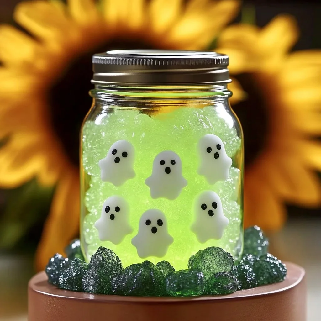 A colorful DIY alien nightlight illuminating a dark room