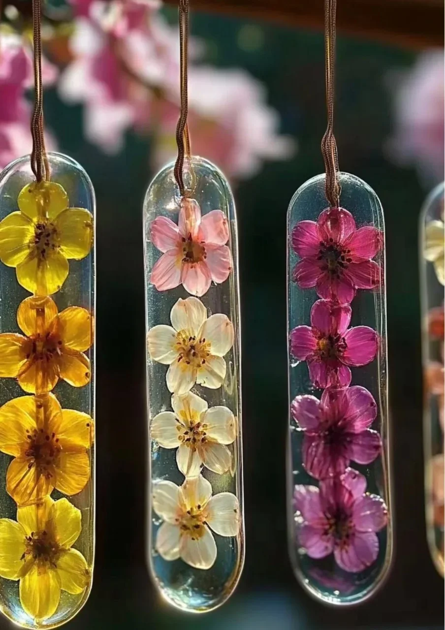 DIY bioplastic suncatchers hanging in sunlight, showcasing colorful design