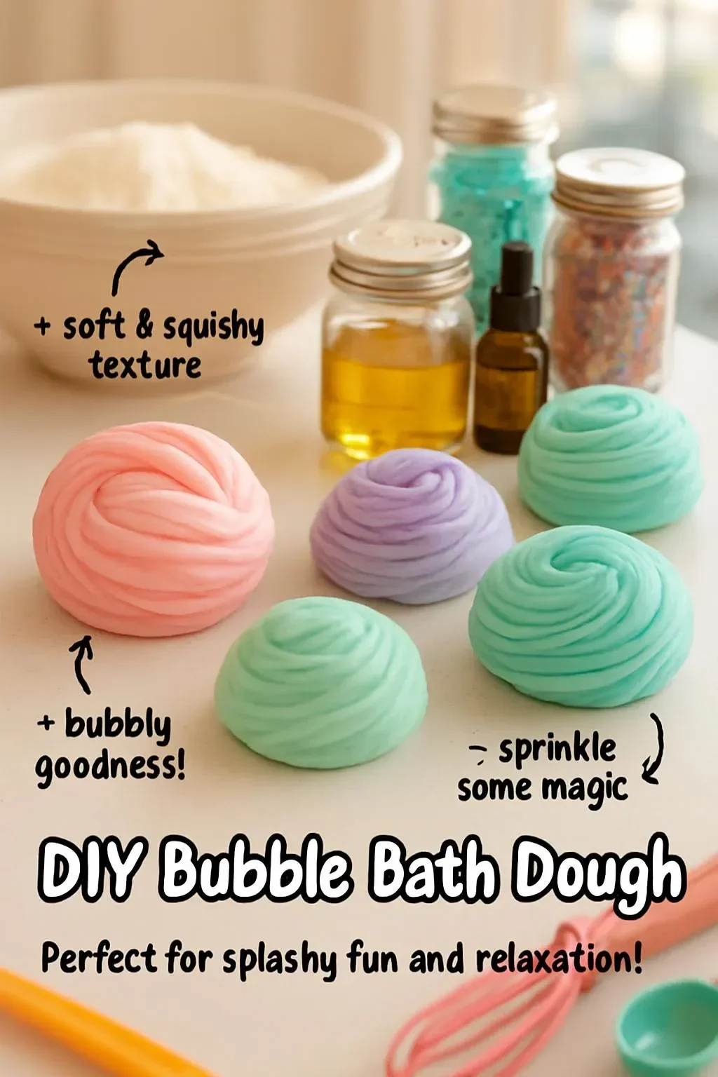 Colorful DIY bubble bath dough for a fun bath experience