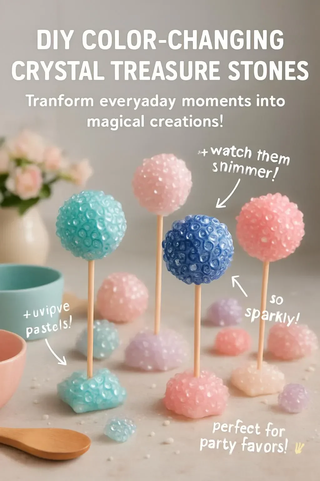 DIY color-changing crystals used to create magical treasure stones.