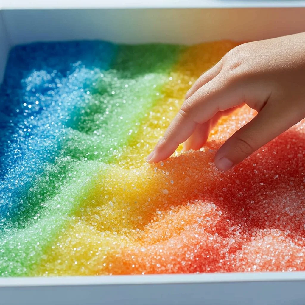 DIY dyed salt tray in a colorful display for home decor