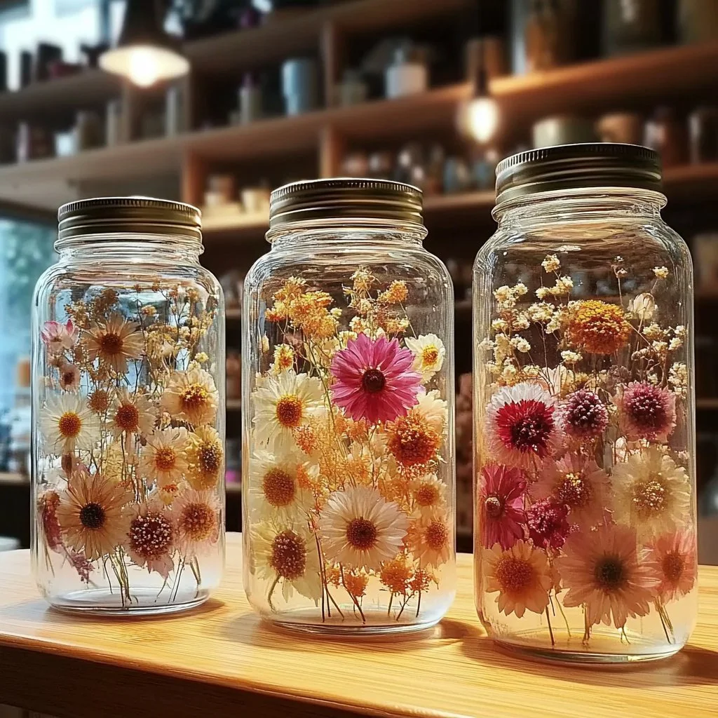 Homemade gel air fresheners in varied colors and scents on display.