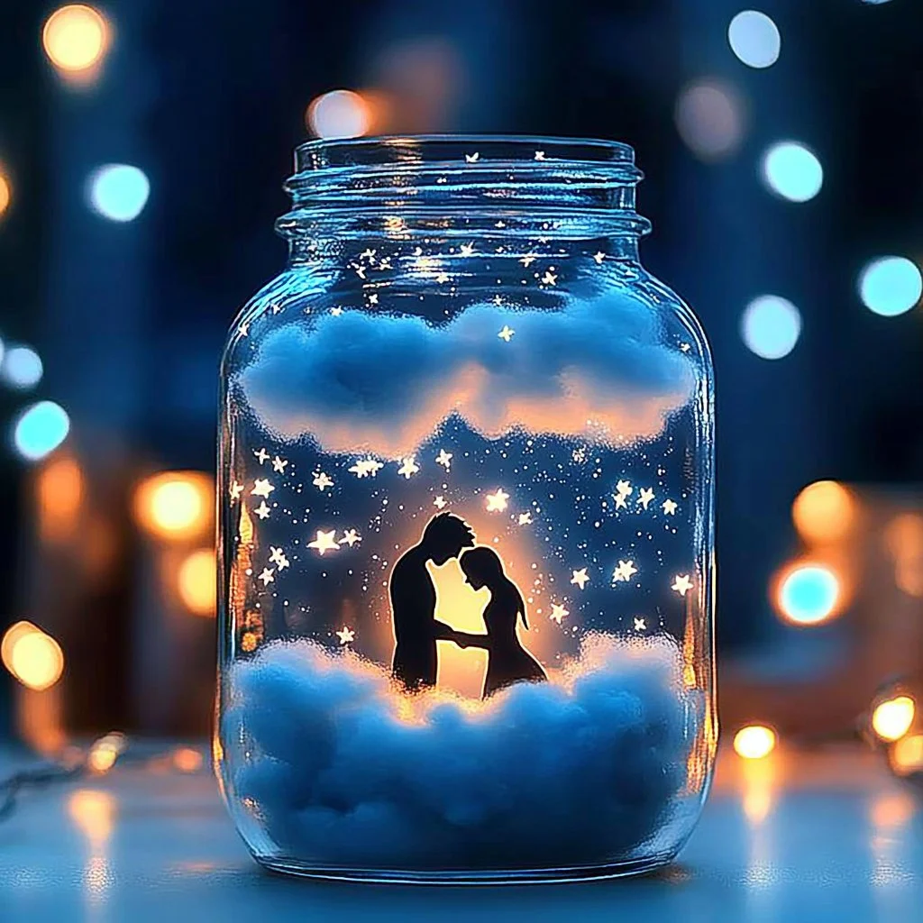 DIY glow-in-the-dark fairy jar glowing in dark with a whimsical design