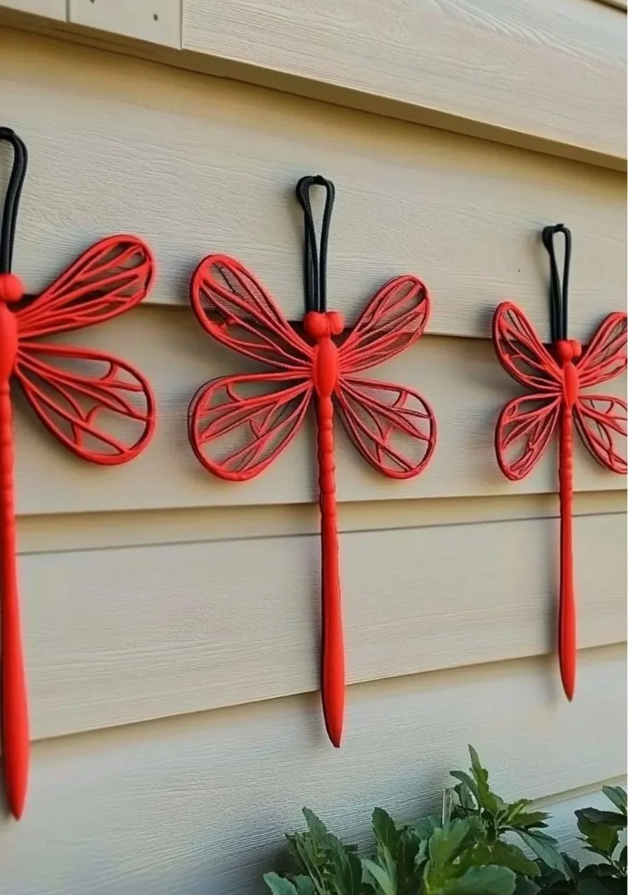 DIY glowing dragonflies made from craft materials for outdoor decoration