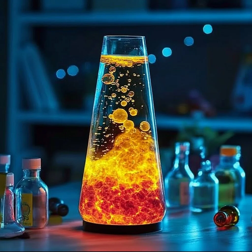DIY lava lamp created using Alka-Seltzer and colored water.