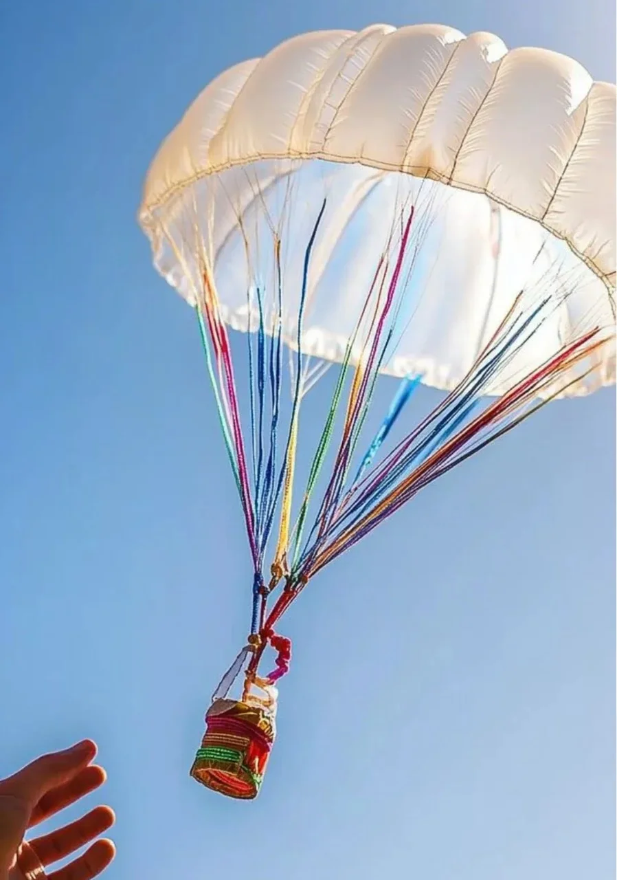 Colorful DIY mini parachute made from lightweight materials