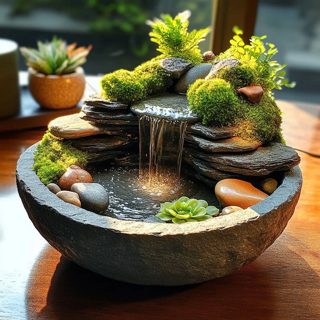 DIY mini waterfall project for relaxation and home decor