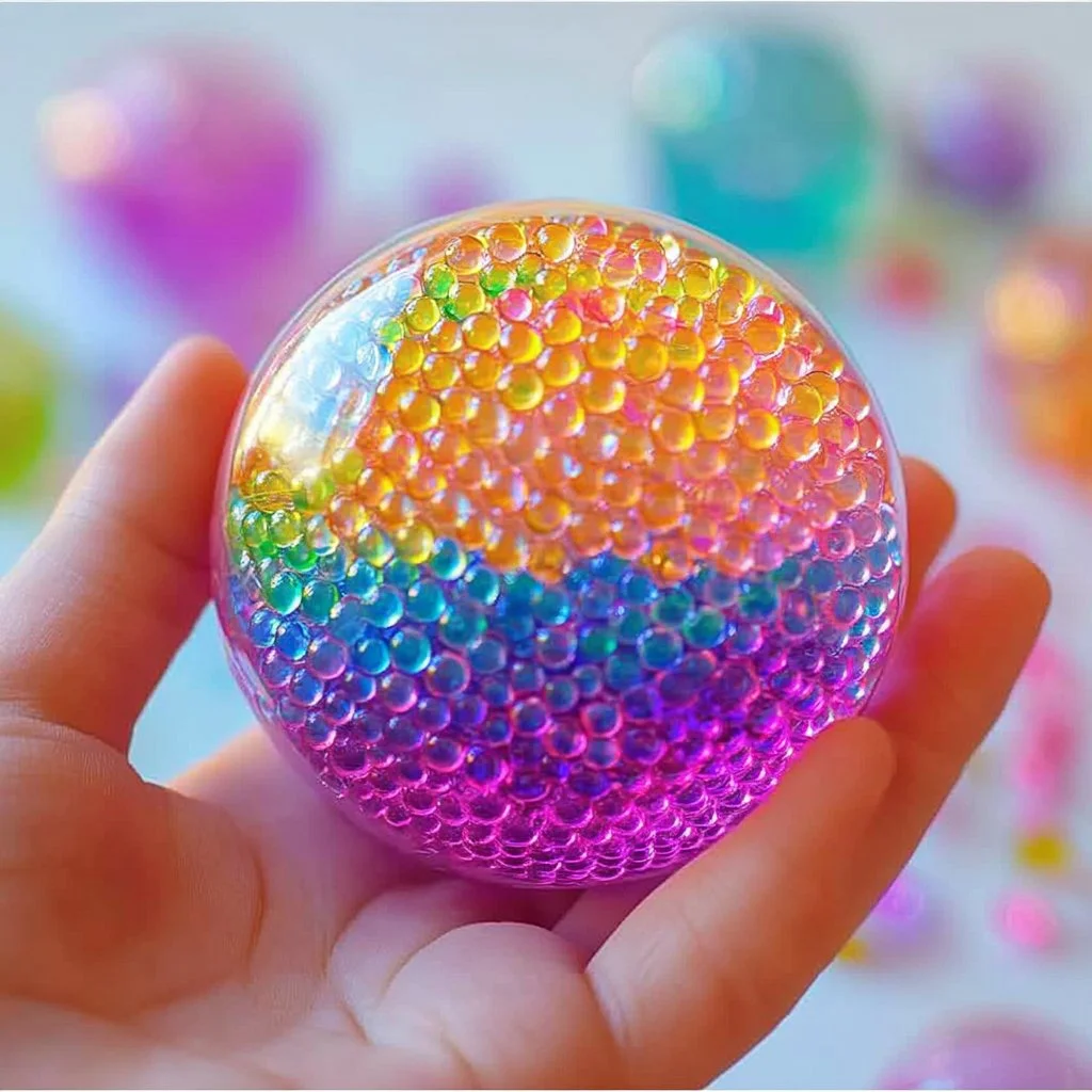 DIY Orbeez Ball project with colorful water beads for fun activities