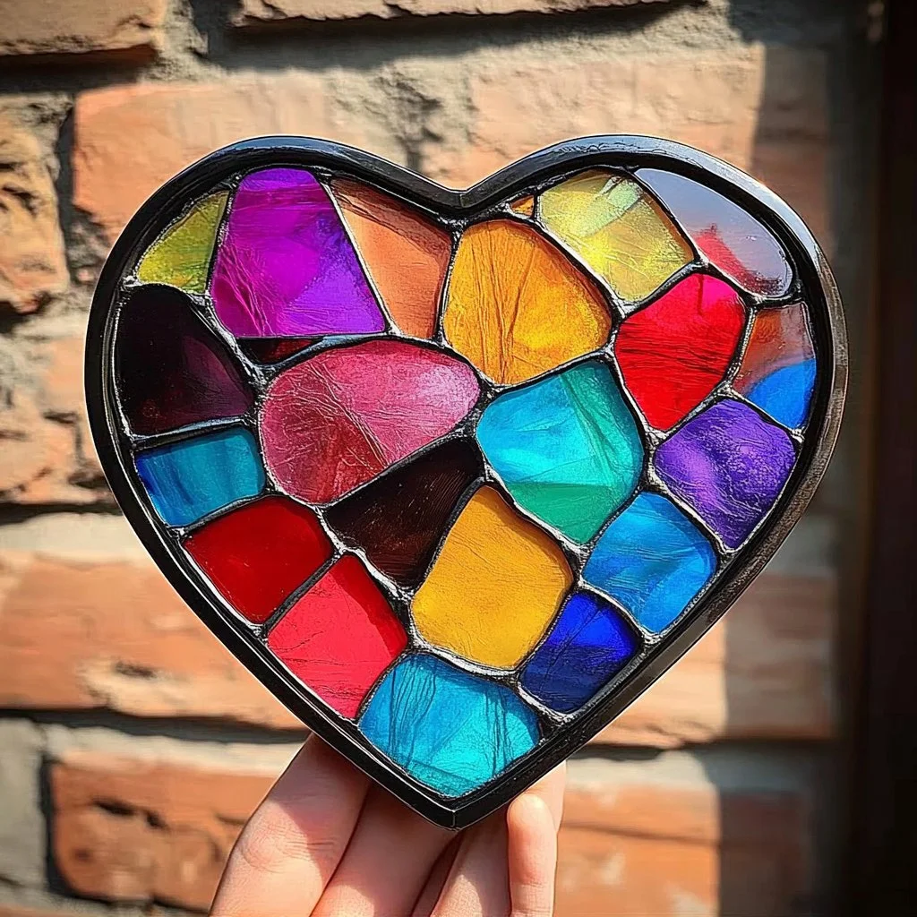 DIY stained glass suncatcher craft project showing vibrant colored designs.