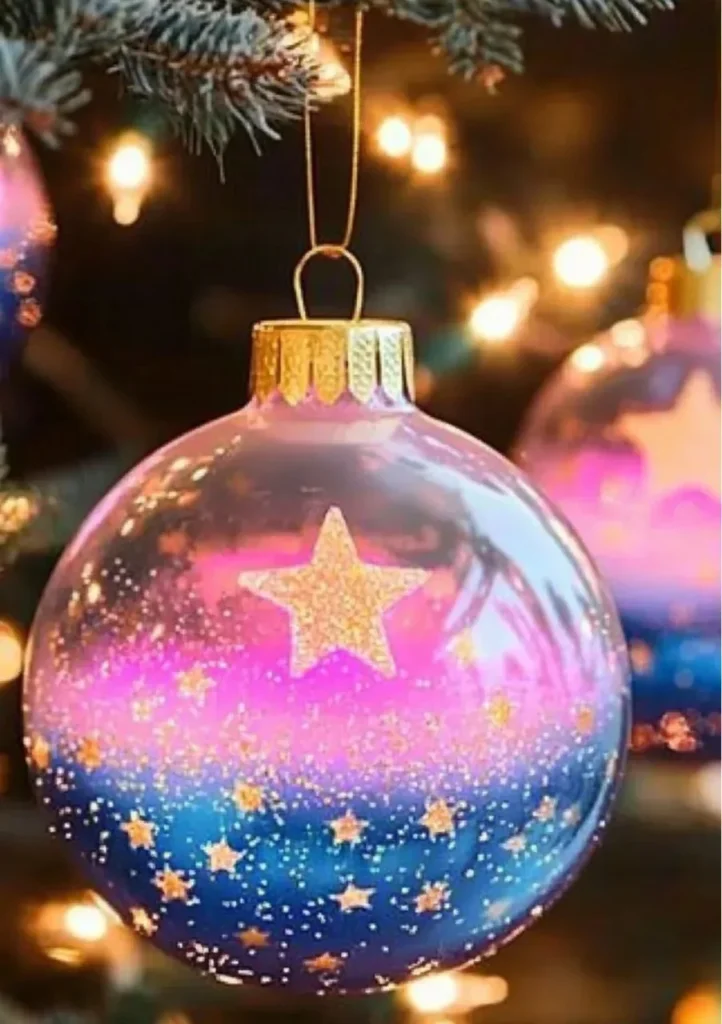 DIY starry glitter ornament with shimmering effects for holiday decoration