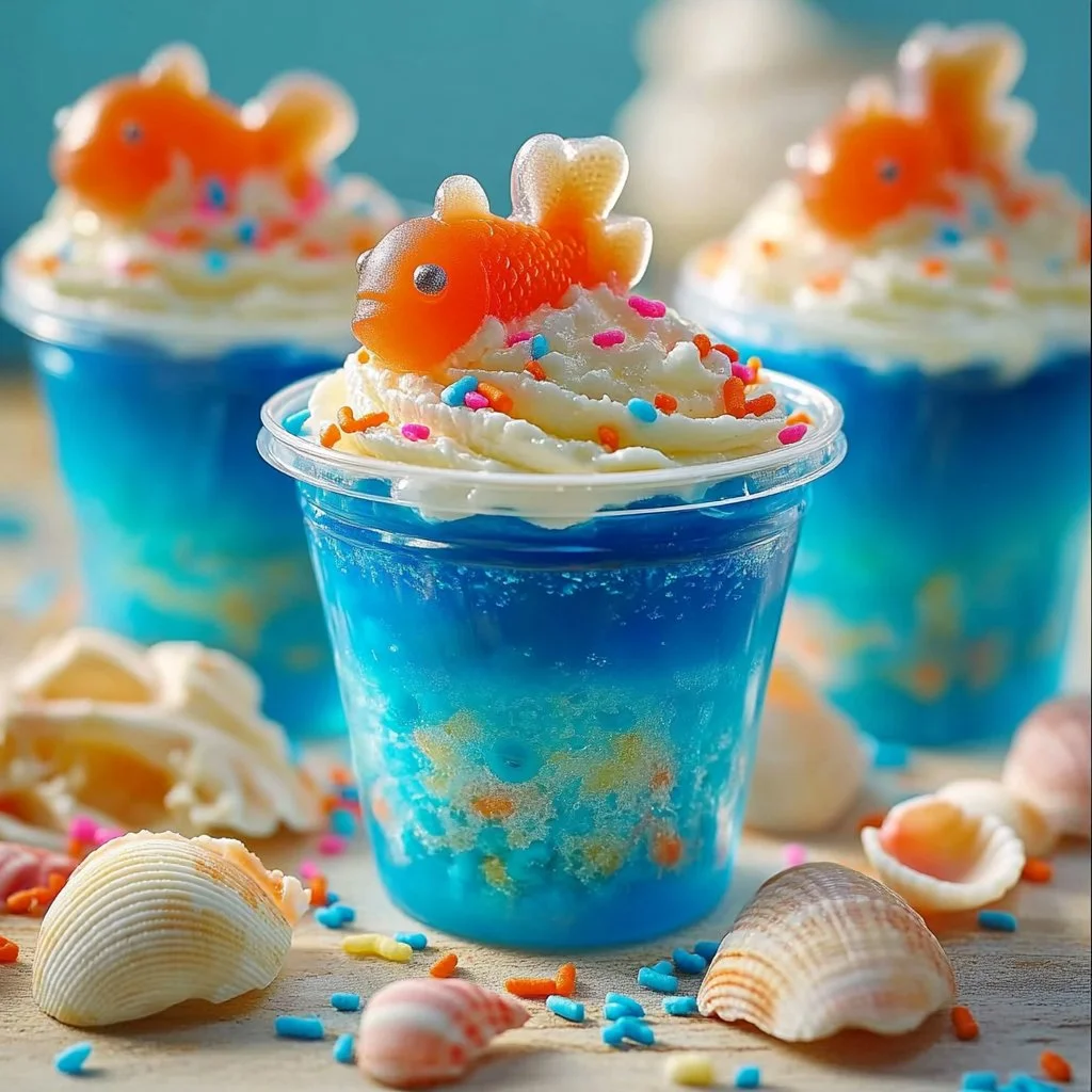 Colorful edible candy aquarium with sweet treats and vibrant designs.