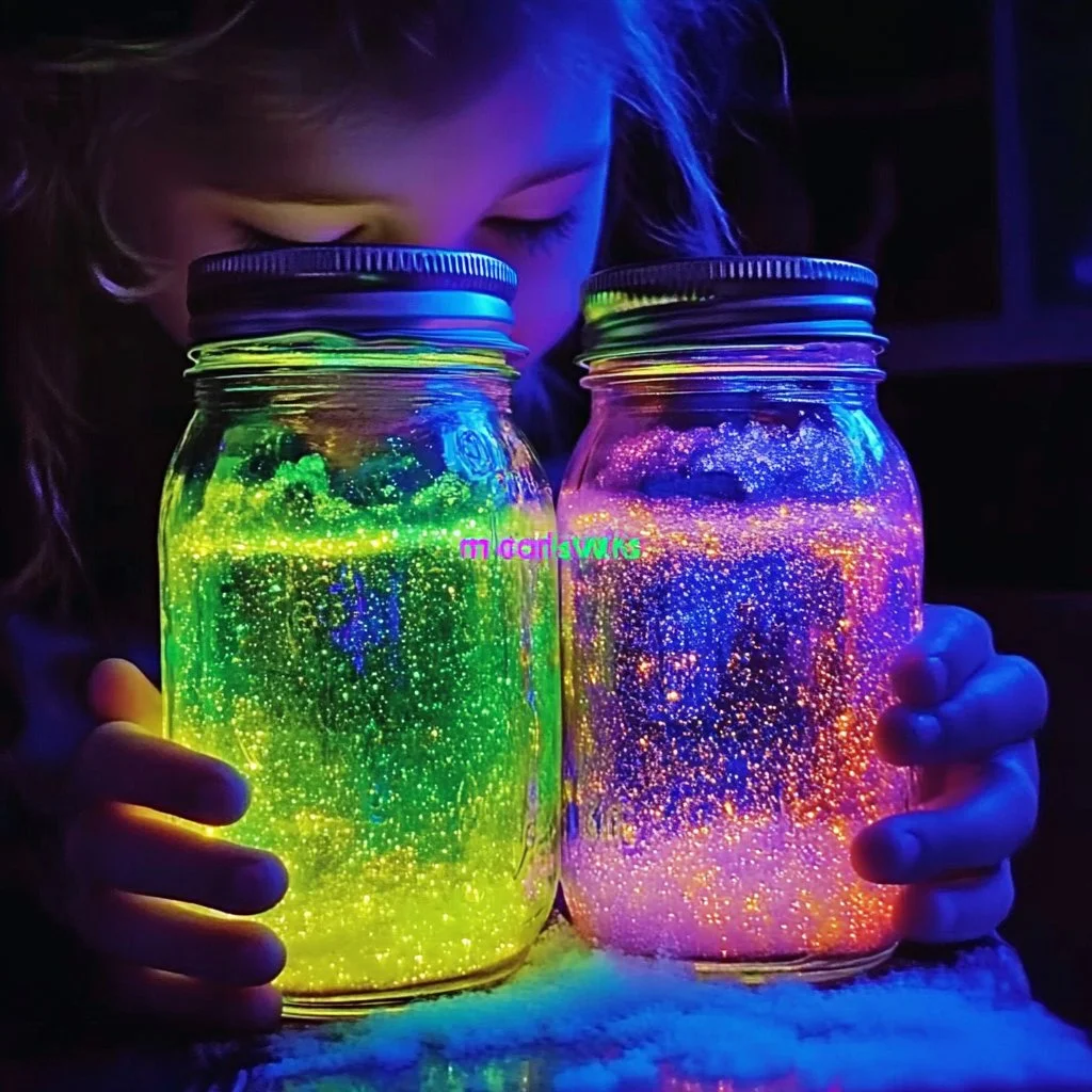 Beautifully crafted fairy jar glowing with soft lights and magical elements.