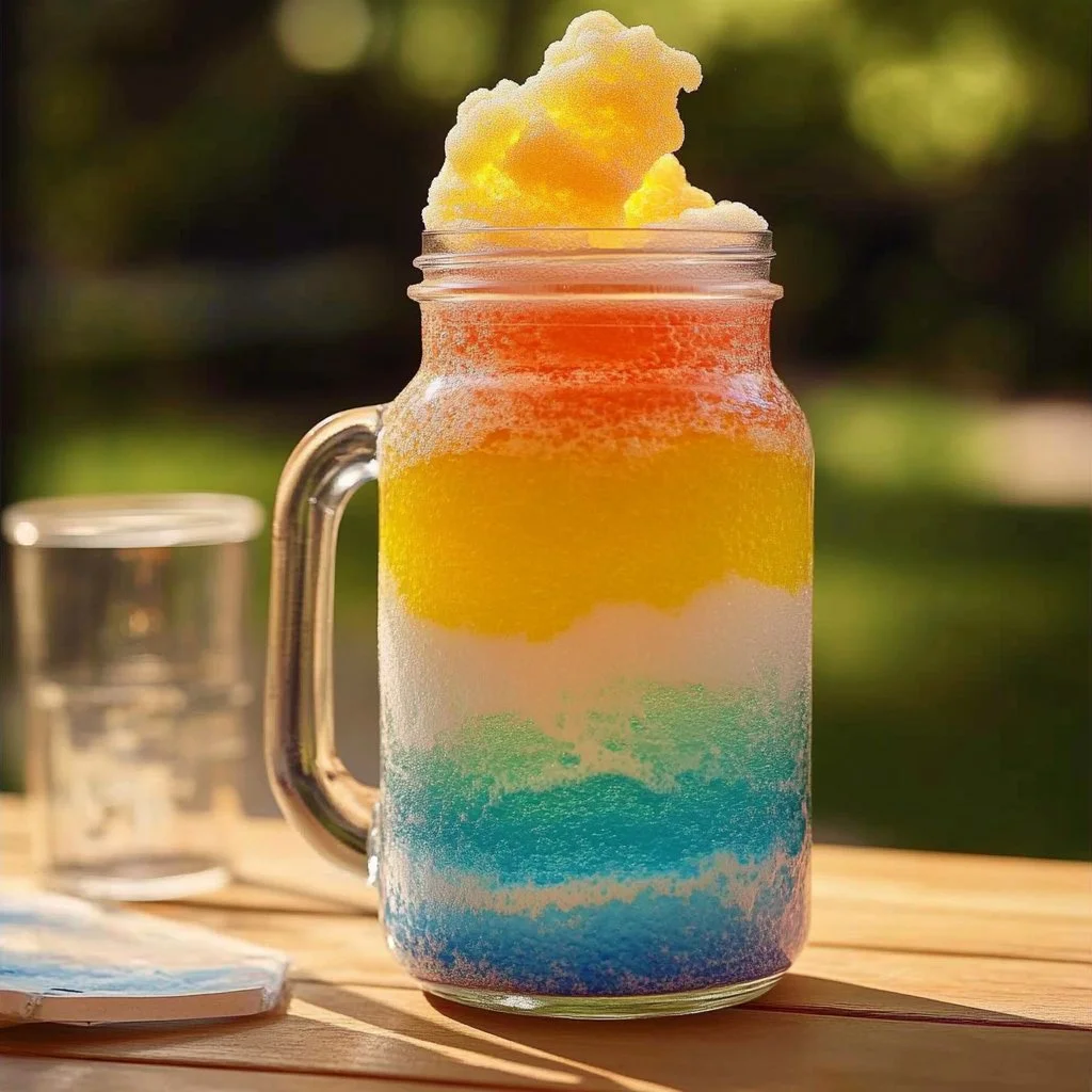 Foaming Color Eruption displayed in a jar with vibrant colors and effervescent foam.