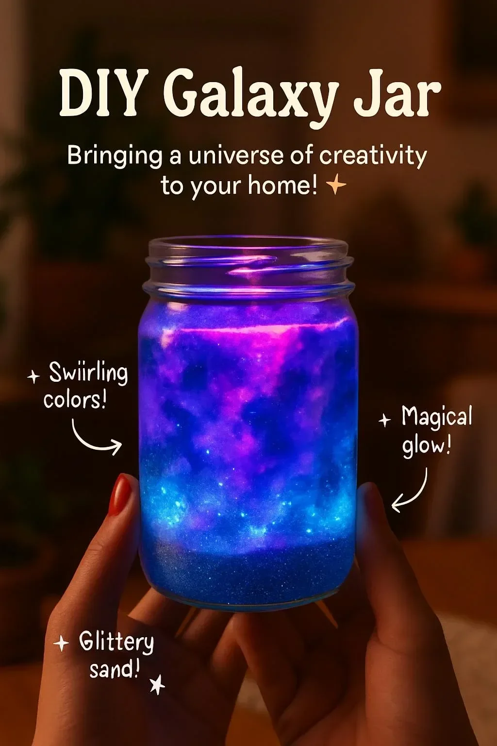 DIY Galaxy Jar craft with vibrant colors and sparkling stars