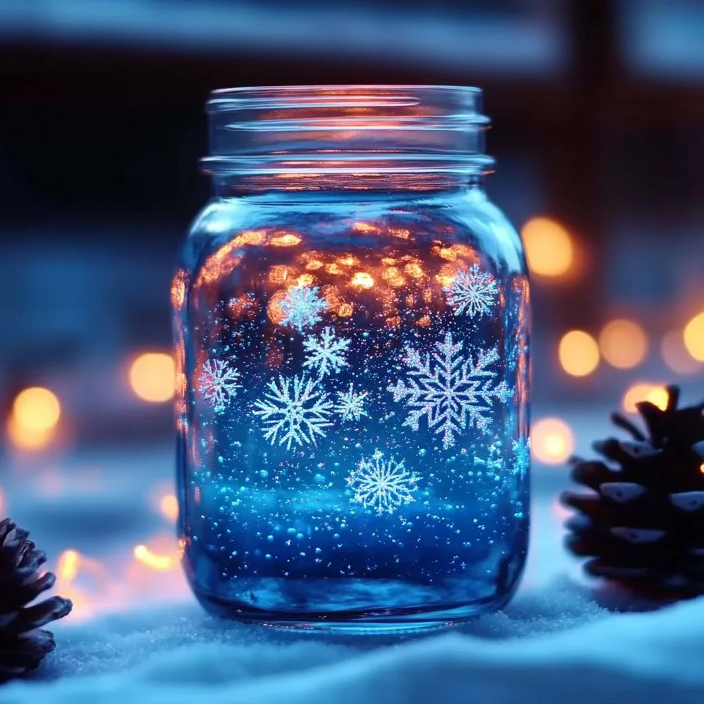 Decorative glitter snow jar for festive crafts and winter decor