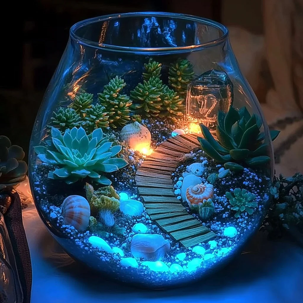 DIY Glow in the Dark Terrarium with luminescent plants and designs