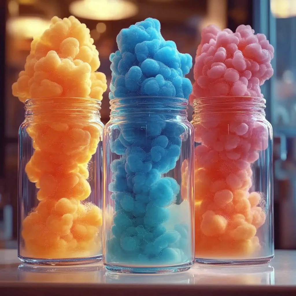 Colorful glowing candy fireworks display illuminated in the night sky