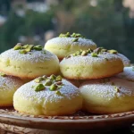 Delicious homemade pistachio wedding cookies on a decorative plate