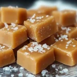 Delicious homemade soft and chewy caramels on a rustic table.