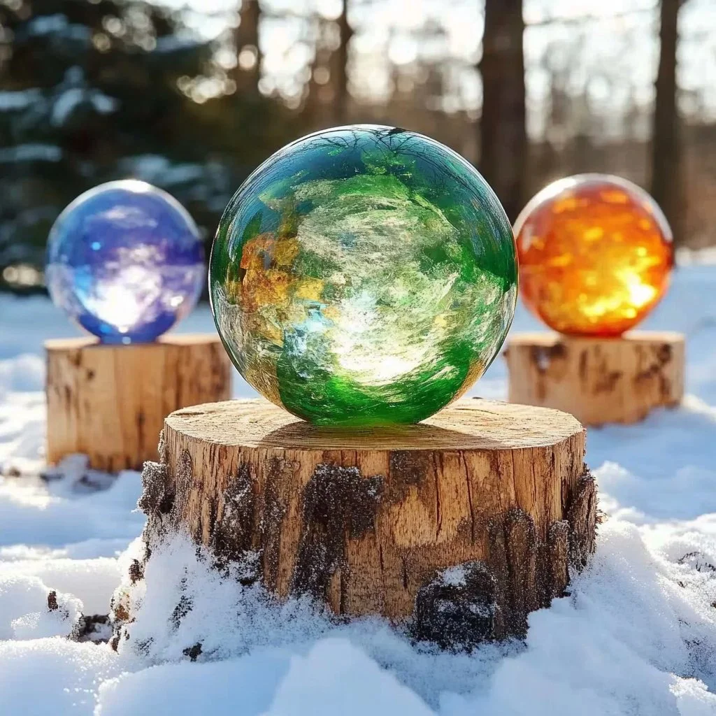 Beautiful Ice Luminaries and Globes illuminating a winter setting